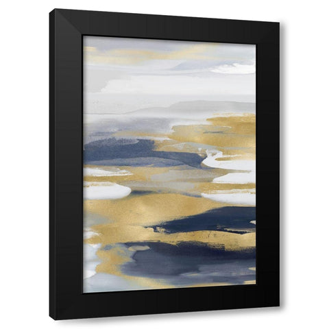 Intuition Blue and Gold I Black Modern Wood Framed Art Print by Hanson, Jackie
