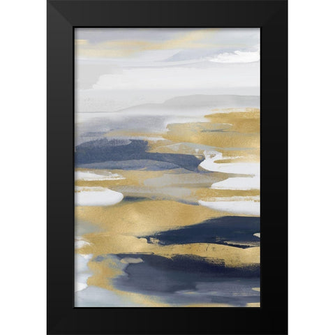 Intuition Blue and Gold I Black Modern Wood Framed Art Print by Hanson, Jackie