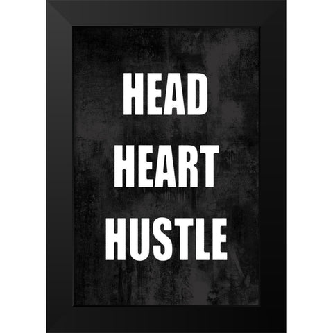 Head Heart Hustle on Black Black Modern Wood Framed Art Print by MacDowell, Jamie