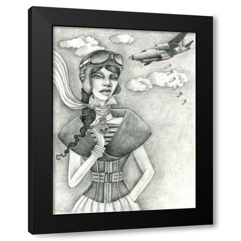 The Aviator (Drawing) Black Modern Wood Framed Art Print with Double Matting by Goddess, Jami