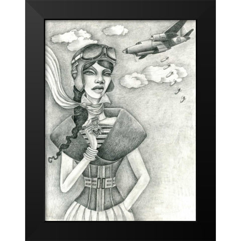 The Aviator (Drawing) Black Modern Wood Framed Art Print by Goddess, Jami