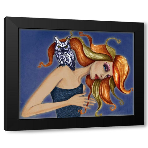 Girl with Owl Black Modern Wood Framed Art Print with Double Matting by Goddess, Jami