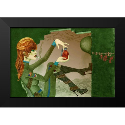 Grenade Black Modern Wood Framed Art Print by Goddess, Jami