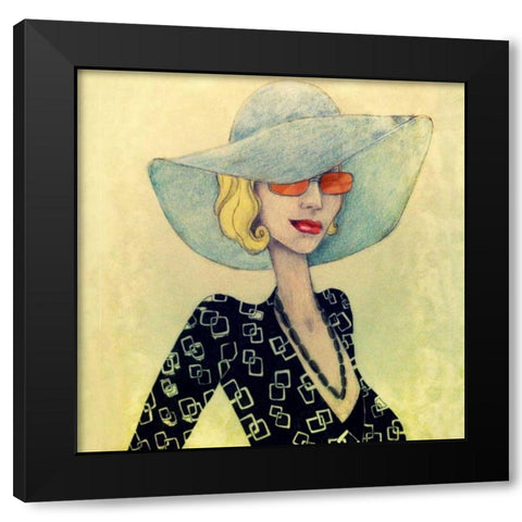 Lady with Hat Black Modern Wood Framed Art Print with Double Matting by Goddess, Jami