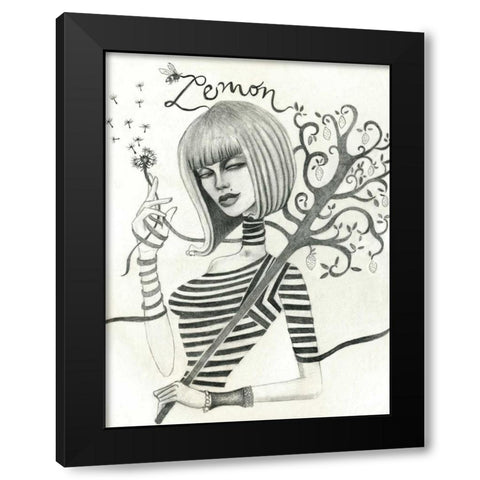 Lemon (Drawing) Black Modern Wood Framed Art Print with Double Matting by Goddess, Jami