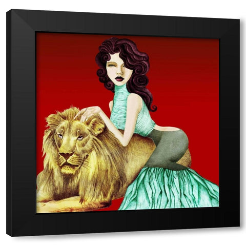 Lion Black Modern Wood Framed Art Print with Double Matting by Goddess, Jami