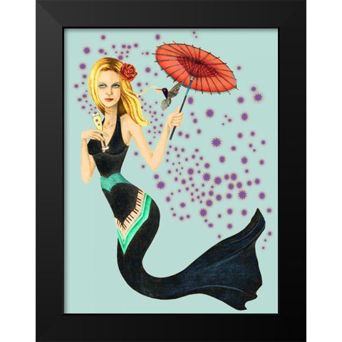 Mermaid Black Modern Wood Framed Art Print by Goddess, Jami