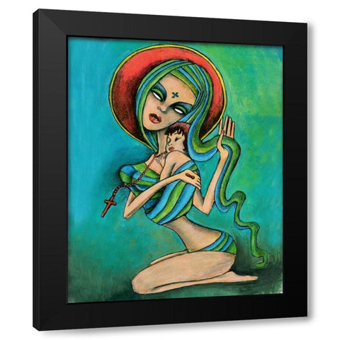 Mother and Daughter Black Modern Wood Framed Art Print by Goddess, Jami