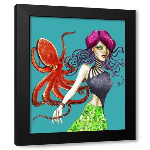 Octopus Black Modern Wood Framed Art Print by Goddess, Jami