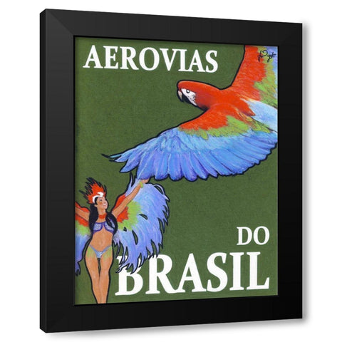 Aerovias do Brasil Black Modern Wood Framed Art Print with Double Matting by Got, Jean Pierre
