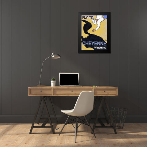 Fly to Cheyenne Wyoming Black Modern Wood Framed Art Print by Got, Jean Pierre