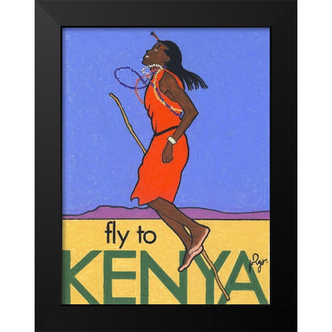 Fly to Kenya Black Modern Wood Framed Art Print by Got, Jean Pierre
