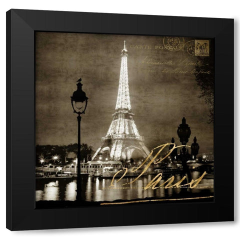 Paris At Night In Sepia Black Modern Wood Framed Art Print with Double Matting by Carrigan, Kate