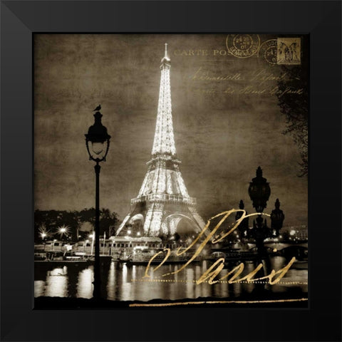 Paris At Night In Sepia Black Modern Wood Framed Art Print by Carrigan, Kate