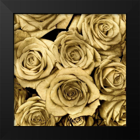Gold Roses Black Modern Wood Framed Art Print by Bennett, Kate