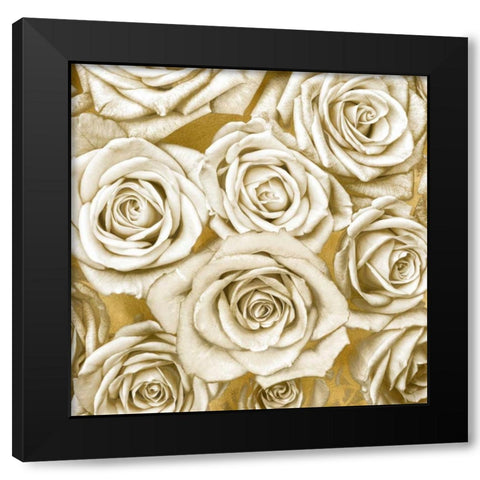 Ivory Roses on Gold Black Modern Wood Framed Art Print with Double Matting by Bennett, Kate