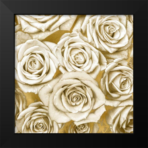 Ivory Roses on Gold Black Modern Wood Framed Art Print by Bennett, Kate