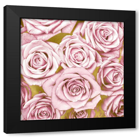 Pink Roses on Gold Black Modern Wood Framed Art Print by Bennett, Kate
