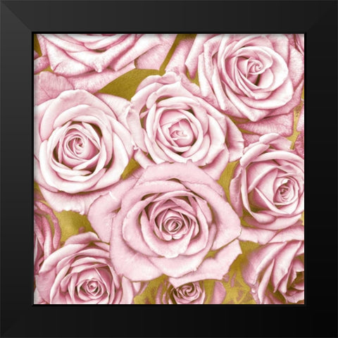 Pink Roses on Gold Black Modern Wood Framed Art Print by Bennett, Kate