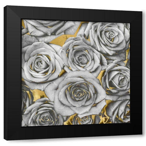 Roses - Silver on Gold Black Modern Wood Framed Art Print with Double Matting by Bennett, Kate