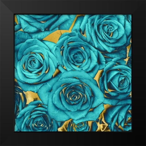 Roses - Teal on Gold Black Modern Wood Framed Art Print by Bennett, Kate