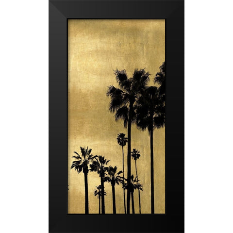 Palm Silhouette on Gold II Black Modern Wood Framed Art Print by Bennett, Kate