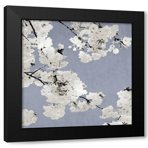 Blossoms on Blue I Black Modern Wood Framed Art Print with Double Matting by Bennett, Kate