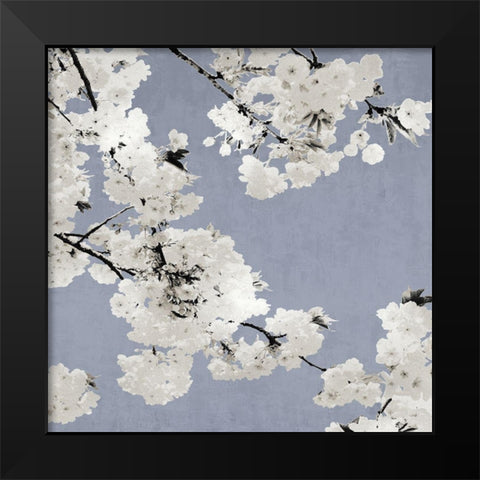 Blossoms on Blue I Black Modern Wood Framed Art Print by Bennett, Kate