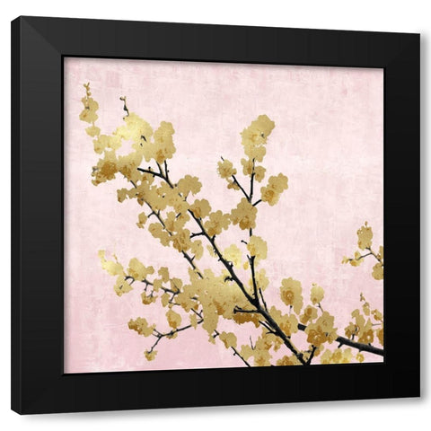 Gold Blossoms on Pink I Black Modern Wood Framed Art Print by Bennett, Kate