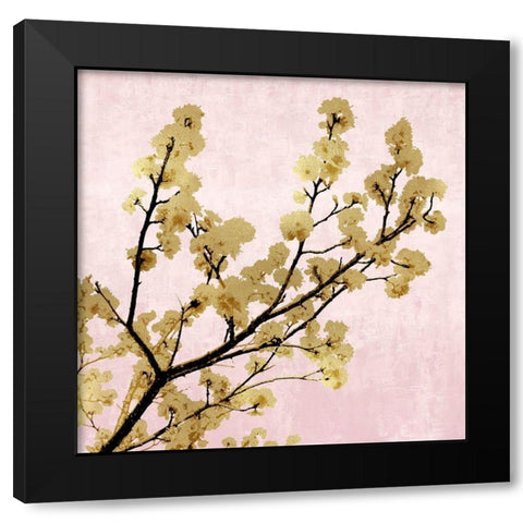 Gold Blossoms on Pink II Black Modern Wood Framed Art Print by Bennett, Kate