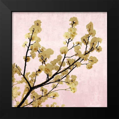 Gold Blossoms on Pink II Black Modern Wood Framed Art Print by Bennett, Kate