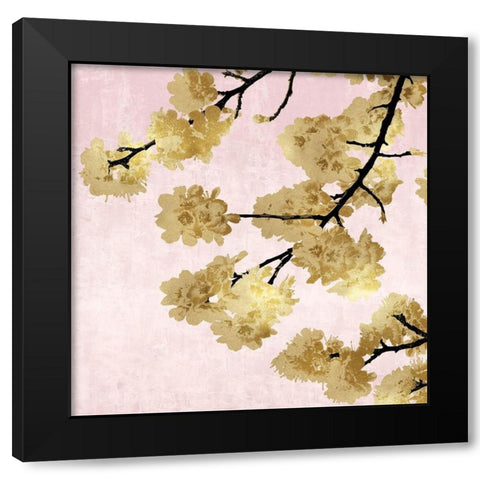 Gold Blossoms on Pink IV Black Modern Wood Framed Art Print by Bennett, Kate