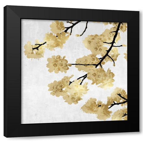 Gold Blossoms on White II Black Modern Wood Framed Art Print by Bennett, Kate