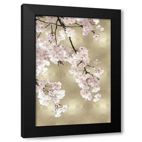 Pink Blossoms on Gold I Black Modern Wood Framed Art Print with Double Matting by Bennett, Kate