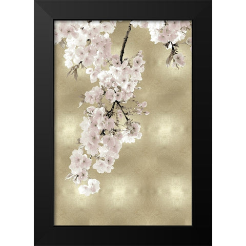 Pink Blossoms on Gold II Black Modern Wood Framed Art Print by Bennett, Kate