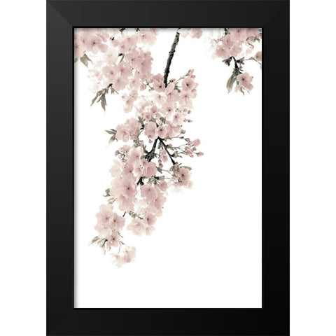 Pink Blossoms on White II Black Modern Wood Framed Art Print by Bennett, Kate