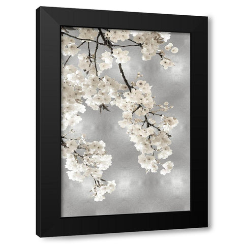 White Blossoms on Silver I Black Modern Wood Framed Art Print with Double Matting by Bennett, Kate