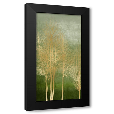 Gold Trees on Green Panel I Black Modern Wood Framed Art Print by Bennett, Kate