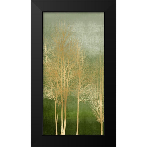 Gold Trees on Green Panel I Black Modern Wood Framed Art Print by Bennett, Kate
