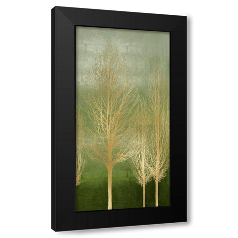 Gold Trees on Green Panel II Black Modern Wood Framed Art Print by Bennett, Kate