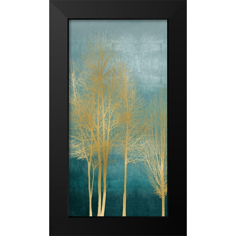 Gold Trees on Aqua Panel I Black Modern Wood Framed Art Print by Bennett, Kate