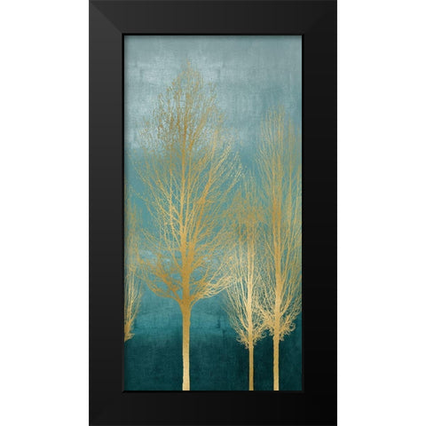 Gold Trees on Aqua Panel II Black Modern Wood Framed Art Print by Bennett, Kate