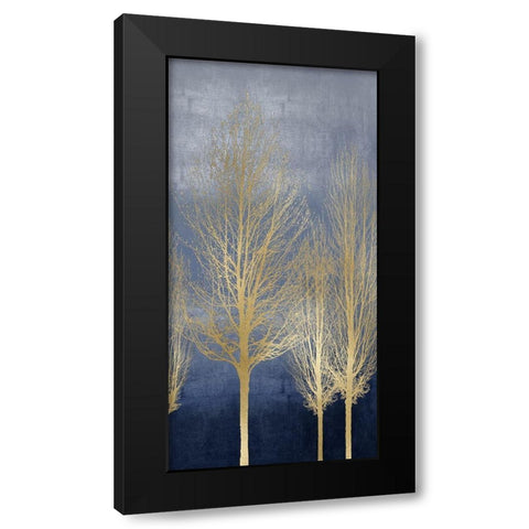 Gold Trees on Blue Panel II Black Modern Wood Framed Art Print with Double Matting by Bennett, Kate
