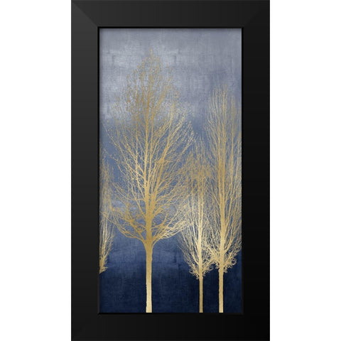 Gold Trees on Blue Panel II Black Modern Wood Framed Art Print by Bennett, Kate