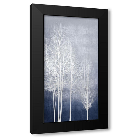 White Trees on Blue Panel I Black Modern Wood Framed Art Print with Double Matting by Bennett, Kate