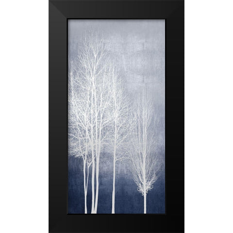 White Trees on Blue Panel I Black Modern Wood Framed Art Print by Bennett, Kate