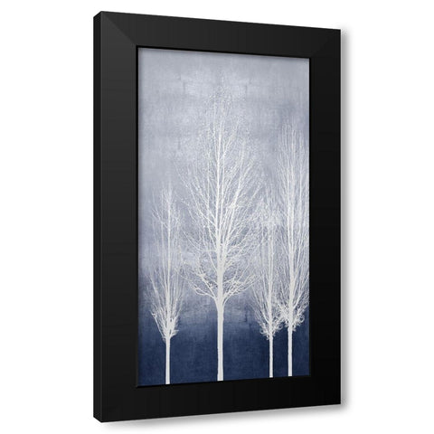 White Trees on Blue Panel II Black Modern Wood Framed Art Print with Double Matting by Bennett, Kate