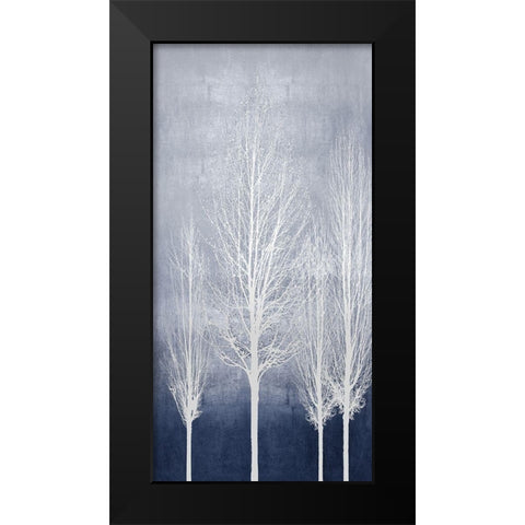 White Trees on Blue Panel II Black Modern Wood Framed Art Print by Bennett, Kate