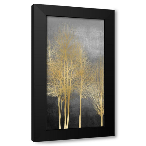 Gold Trees on Gray Panel I Black Modern Wood Framed Art Print with Double Matting by Bennett, Kate