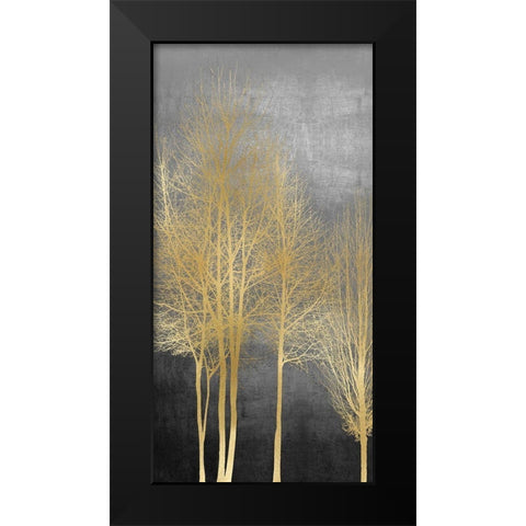 Gold Trees on Gray Panel I Black Modern Wood Framed Art Print by Bennett, Kate